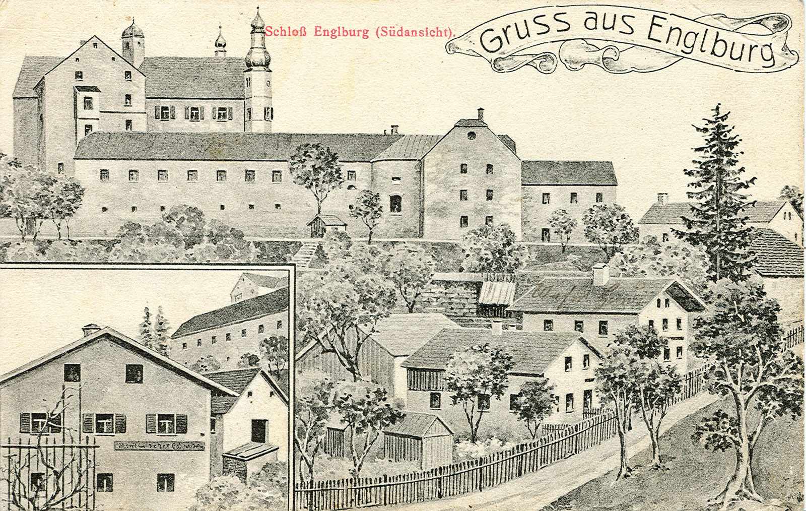 Schloß Englburg, Karte, Südansicht um 1920