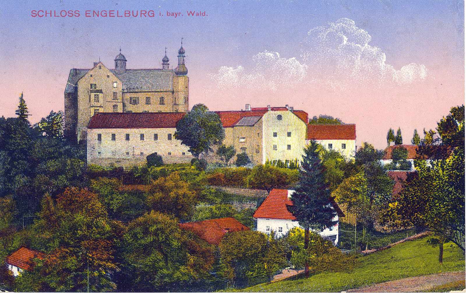 Die „Engelburg“ um 1928 auf einer Künstlerkarte